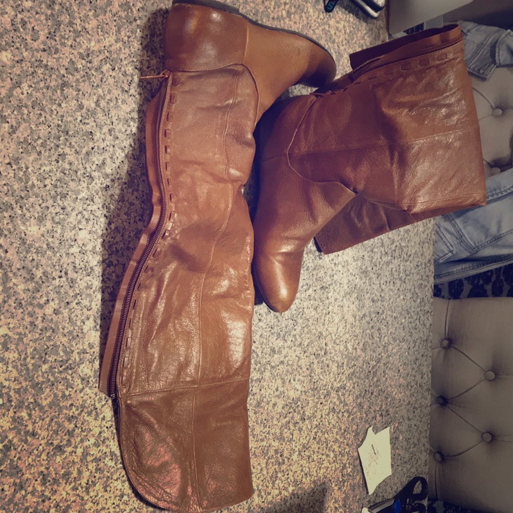 Knee high tan zip up boots